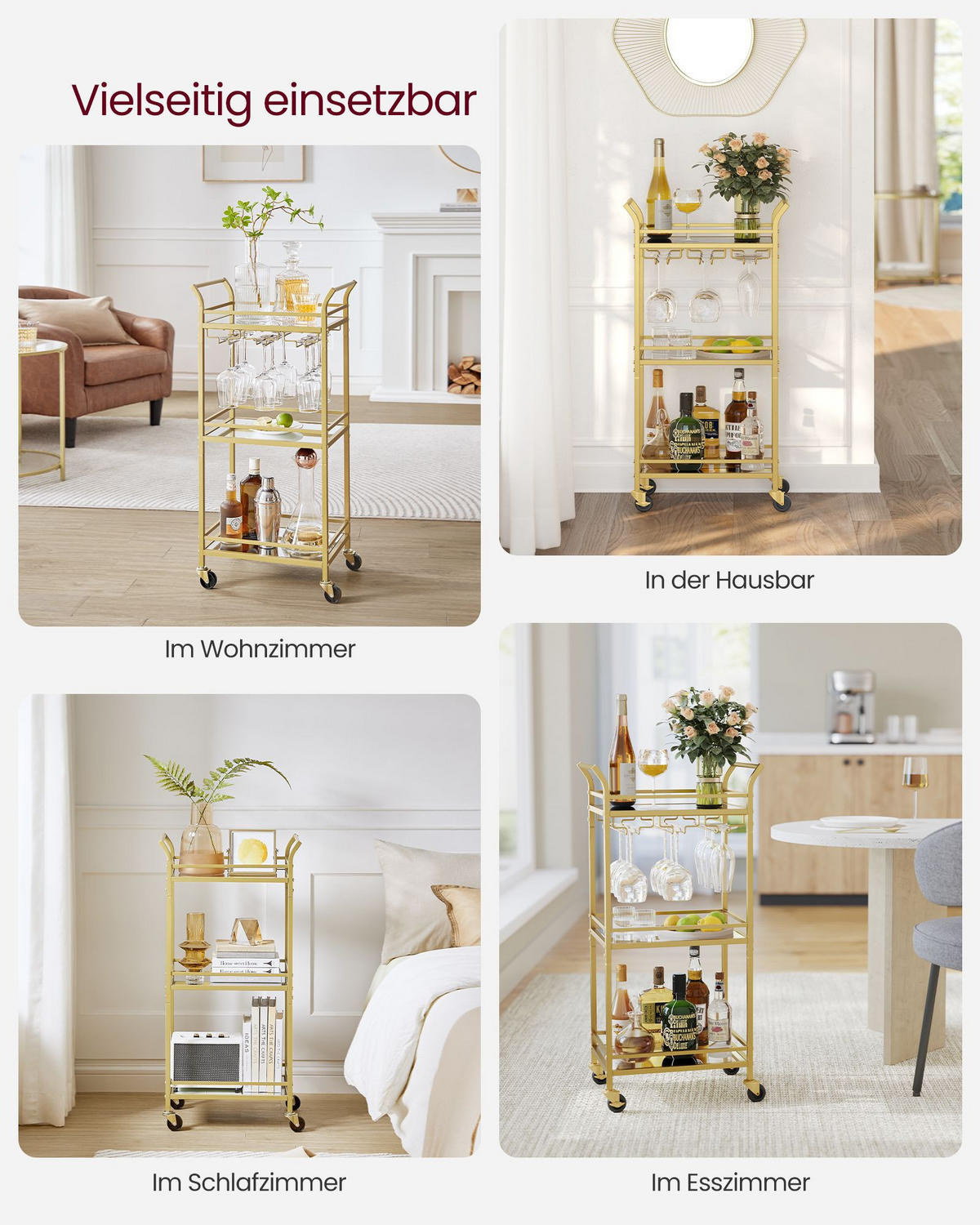 SERVIERWAGEN VICTORIA - Goldfarben, Glas (46.8/92/30cm) - Hansiro