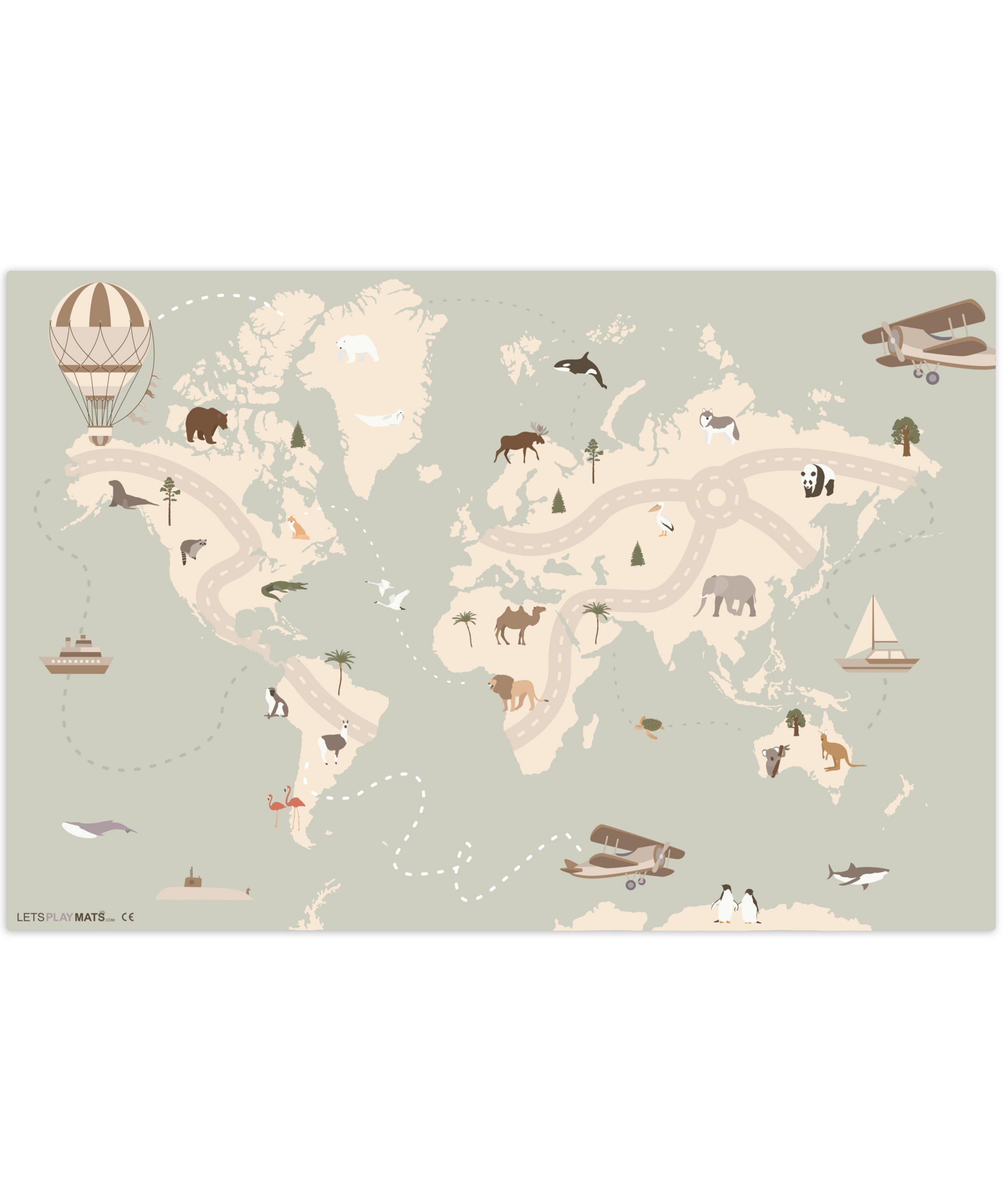 OnlyWow DĚTSKÝ KOBEREC Mapa světa - Zvířata - Letadlo - Dítě - Horkovzdušný balón 135x90 cm