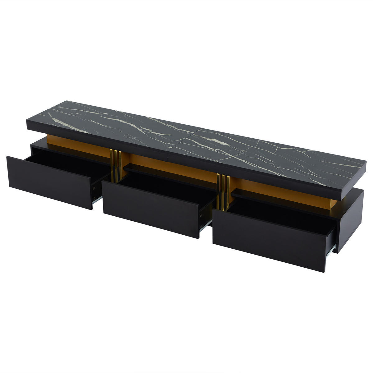 LOWBOARD mit Marmoroptik und Goldakzenten, 120/40/42 cm - Schwarz, Holzwerkstoff (40/42/200cm) - Urban Meuble