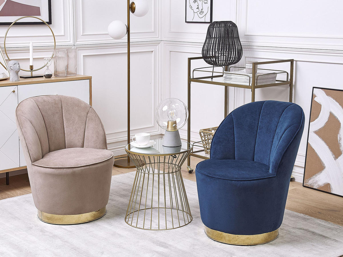 SESSEL Samtstoff Dunkelblau/Gold Alby - Blau, Textil/Metall (56/72/61cm) - Beliani