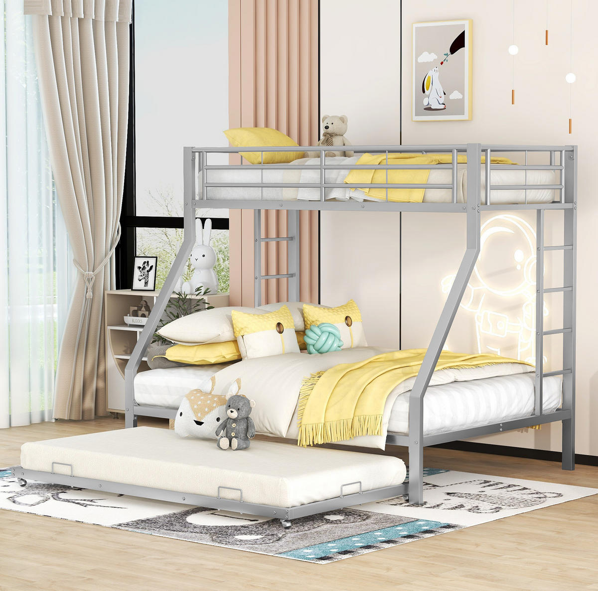 ETAGENBETT 90/140/200 cm aus Metall mit Ausziehbett, Silber - Silberfarben, Metall (90/200cm) - OKMYHOME