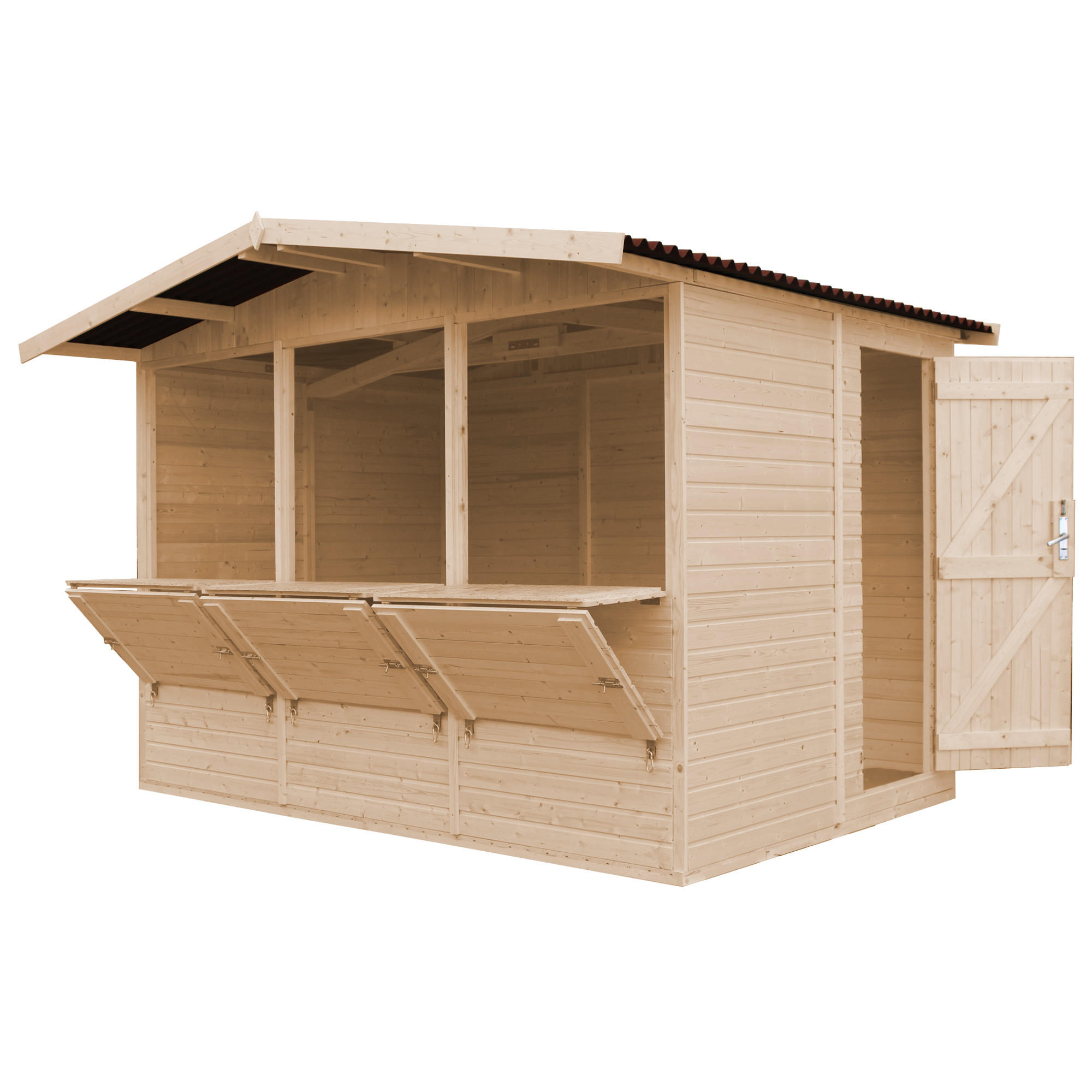 MARKTBUDE Holz, Gartenhaus, DREI FENSTER - 200x300/6 m2 M150A - Beige, Holz (336/232/263cm) - Timbela