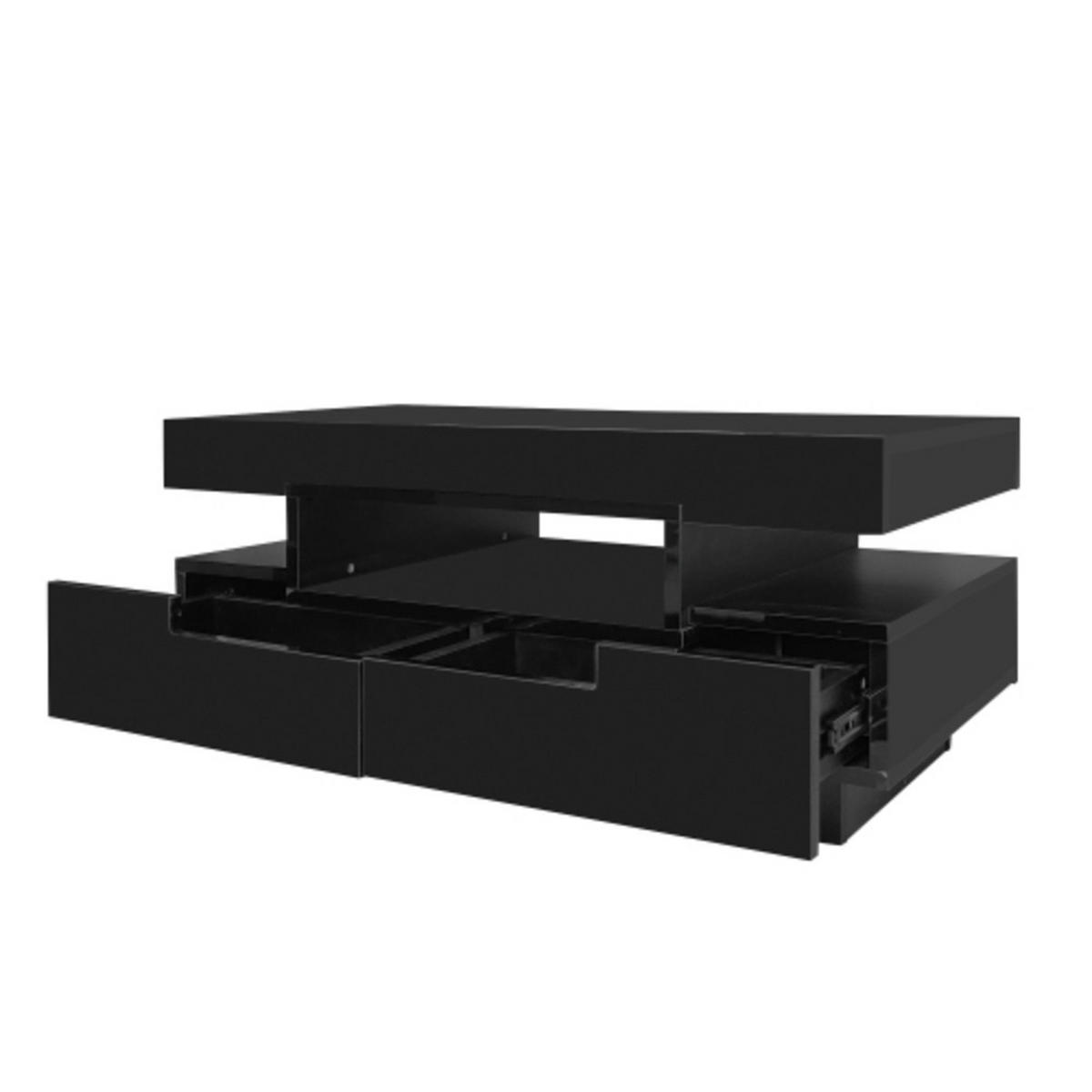 COUCHTISCH Schwarz aus Spanplatte mit Hochglanzoberfläche und integrierter LED-Beleuchtung 80×50×36 cm - Schwarz, Holzwerkstoff (50/80/36cm) - Luhomfu