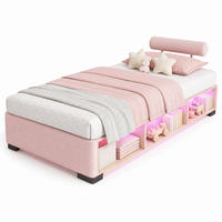 POLSTERBETT 90/200 mit LED-Seitenregal, offenem Stauraum und 3-seitig montierbaren Kopfstützen in Rosa - Rosa, Holzwerkstoff/Textil - EVRYAE