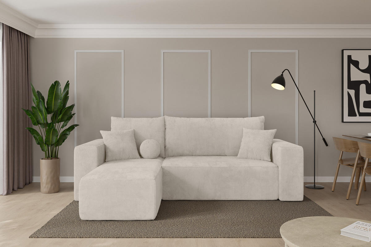 ROHOVÁ SEDAČKA s funkcí spaní, otoman vlevo SENO-L 249x139x85 krémová manšestr - černá/krémová, kompozitní dřevo/textil (249/139cm) - ALTDECOR