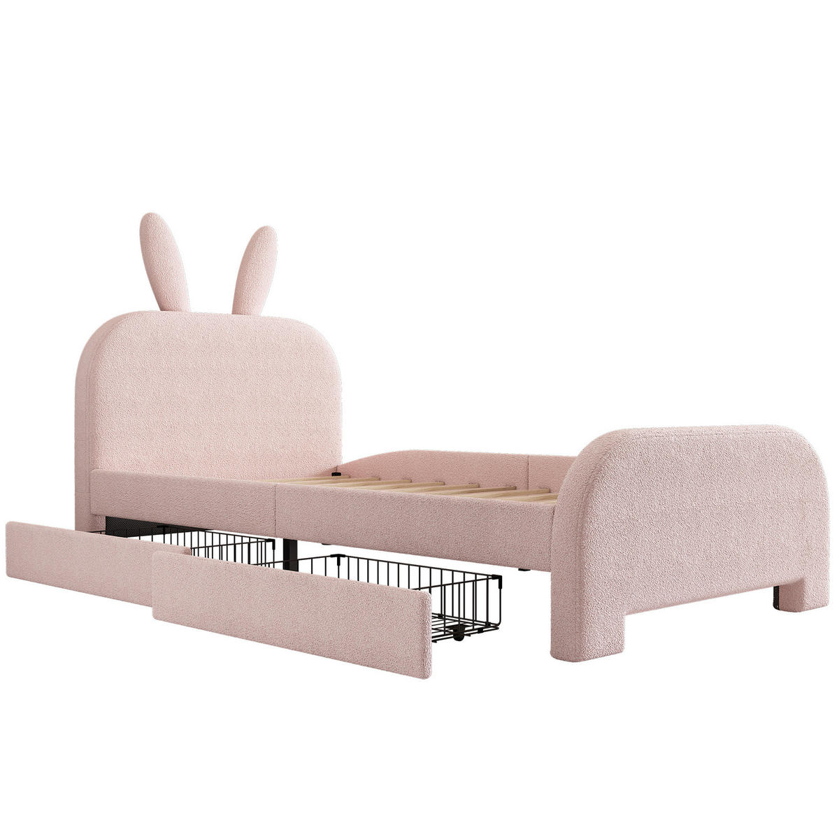 KINDEREINZELBETTEN aus Plüsch 90x200 cm in Rosa mit 2 Schubladen - Rosa, Textil (90/200cm) - Modfu