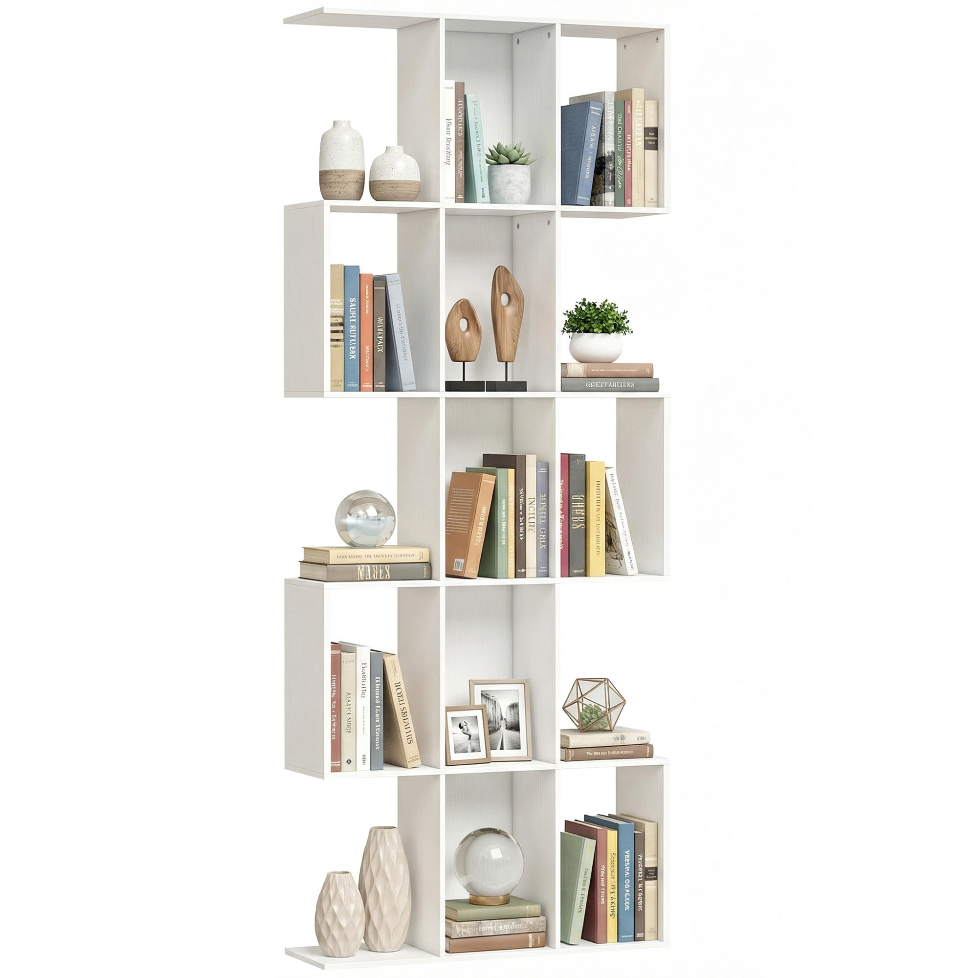 BÜCHERREGAL,5-STUFIG S-förmig 80x24x200cm,weiß - Weiß, Holzwerkstoff (80/200/24cm) - Vallsero