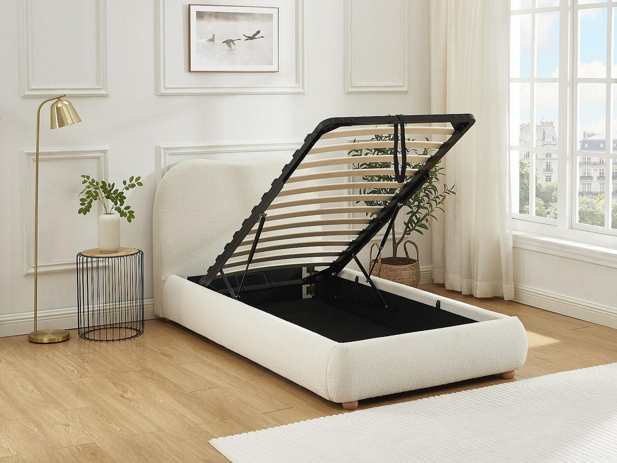 BETT mit Bettkasten - 1 Person - stoff - weiß Vanari - Weiß, Textil (90/190cm) - Vente-Unique