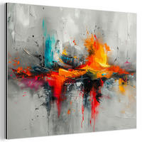 KOVOVÝ OBRAZ Moderné umenie - Oranžová - Sivá - Abstraktné 40x30 cm - svetlosivá, kov (40/30cm) - MuchoWow
