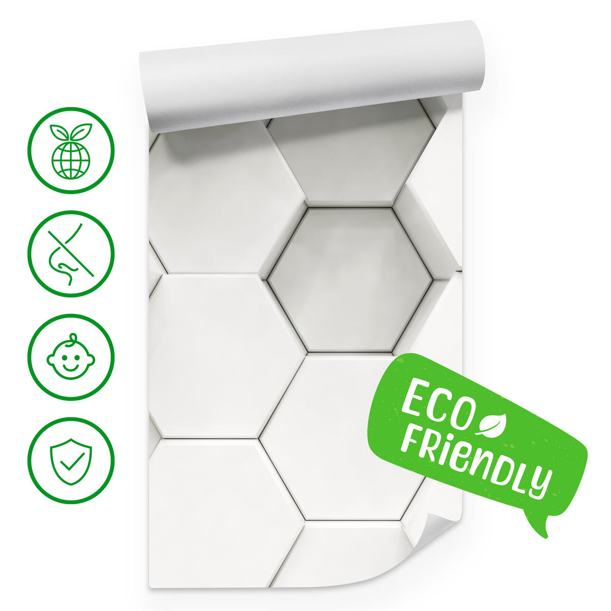 FOTOTAPETE für Wohnzimmer Hexagone Formen Geometrie 350x256 - Weiß/Grau, Papier (350/256cm) - Muralo