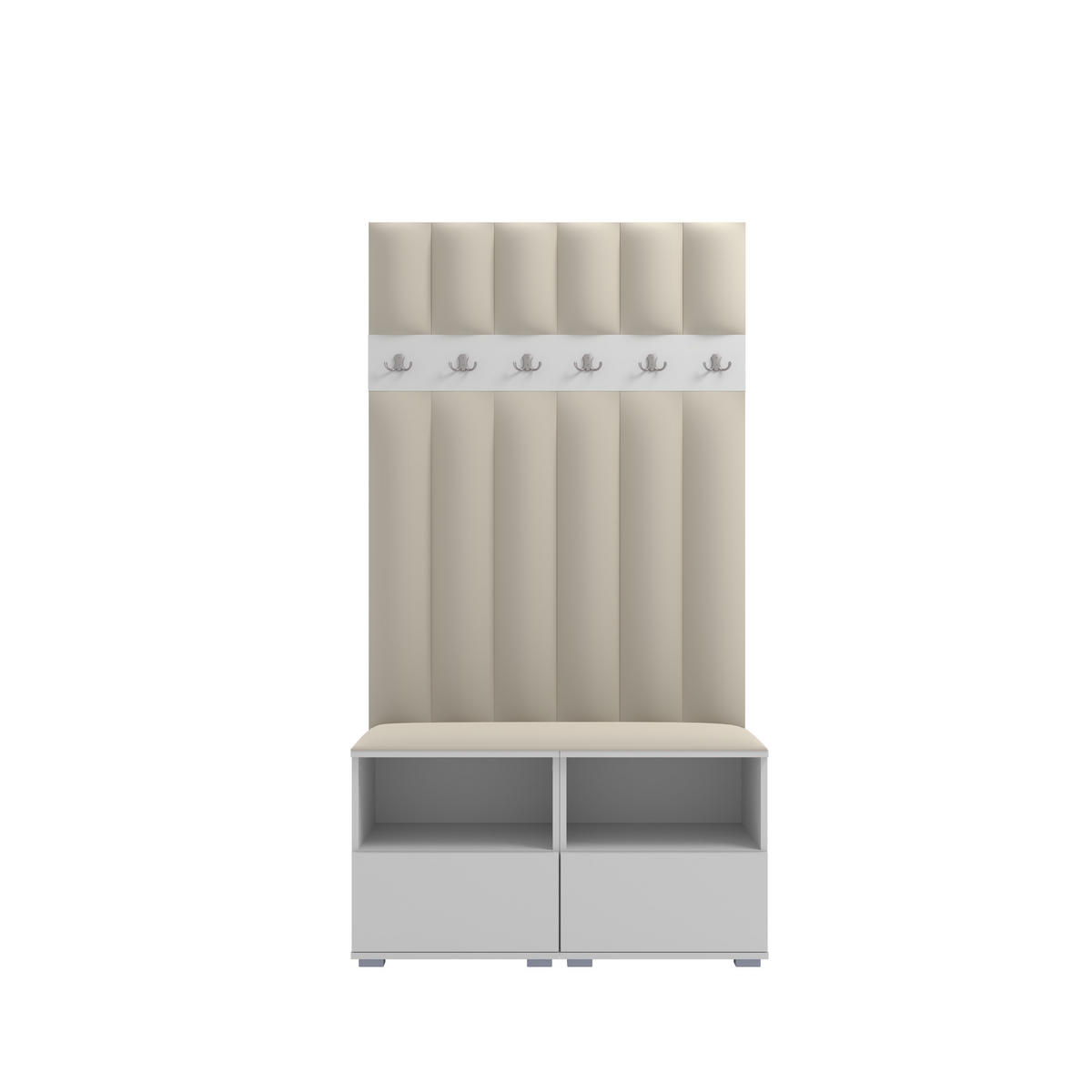 GEPOLSTERT Garderoben-Set Nela III LUX (Farbe Weiß + Stoff Trinity 01) - Silberfarben/Creme, Holz/Holzwerkstoff (100/187/40cm) - Ravio