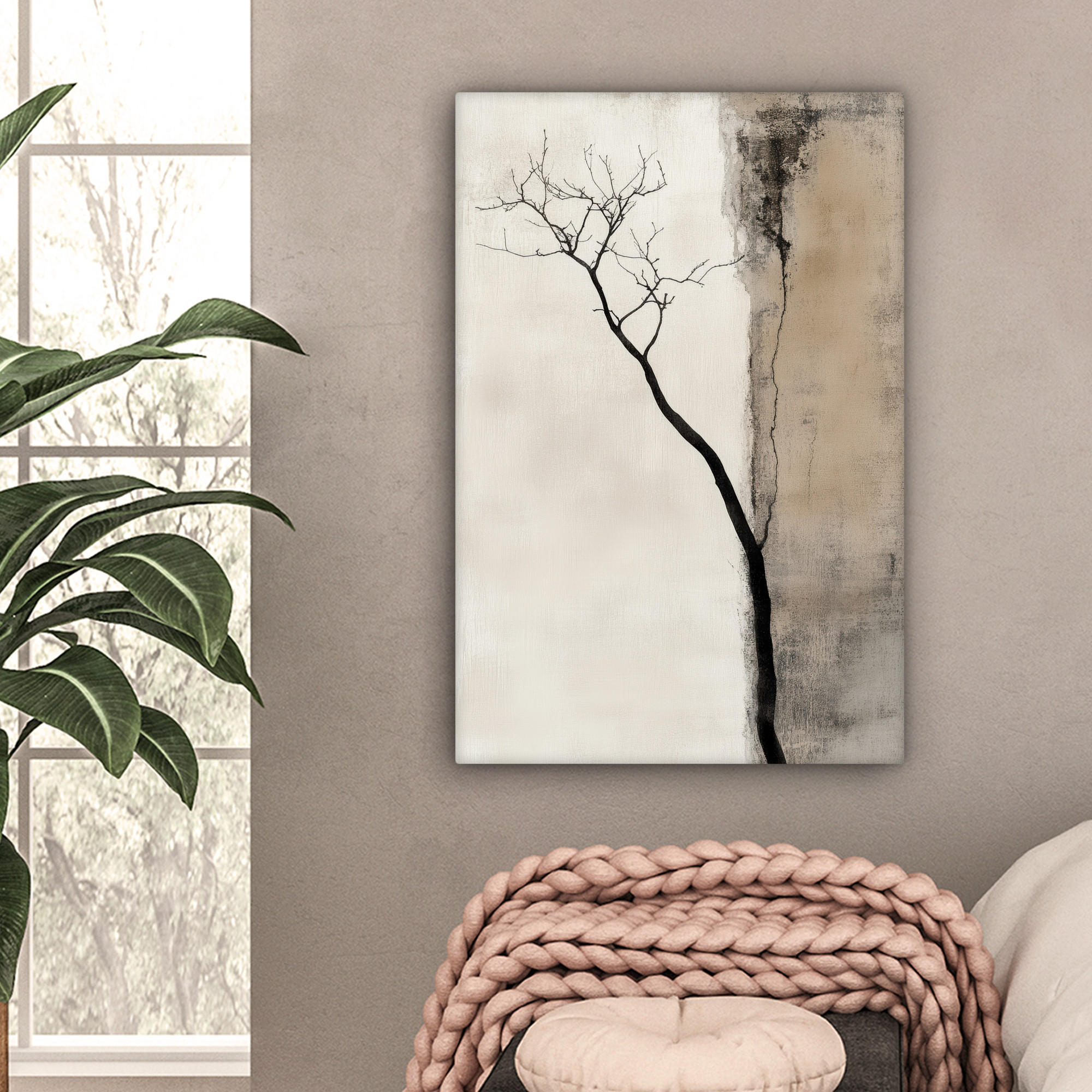 LEINWANDBILD Wabi sabi - Pflanze - Beige 60x90 cm - Taupe, Textil (60/90cm) - MuchoWow