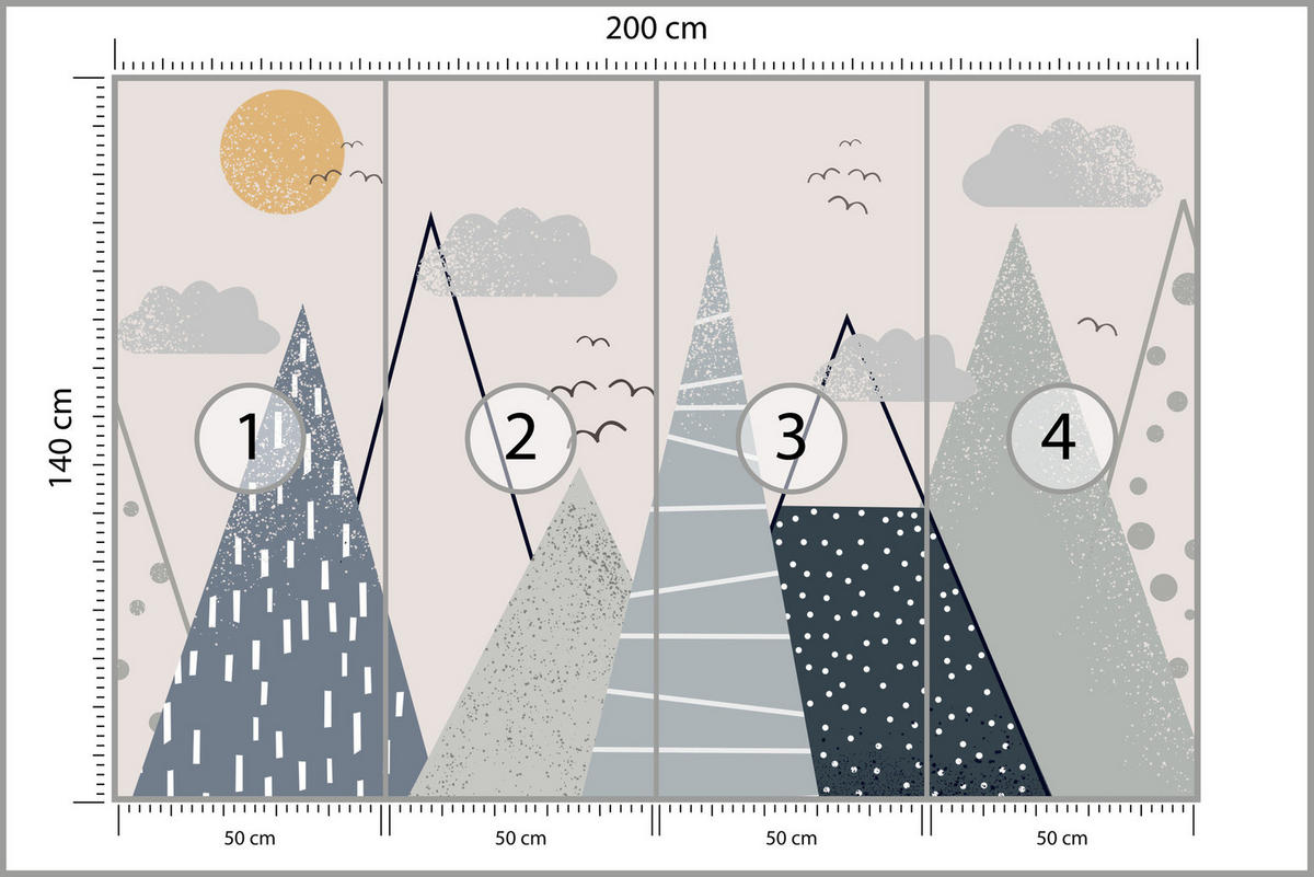 FOTOTAPETE für Kinder Berge im skandinavischen Stil 200x140 - Beige/Schwarz, Papier (200/140cm) - Muralo