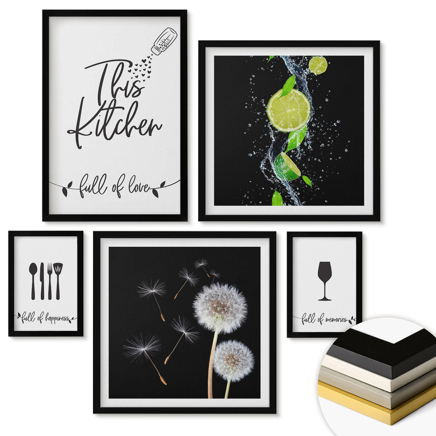 WANDBILDER 5er-Set - 50x50 cm & 20x30 cm & 40x60 cm Schwarzer Rahmen - Blumenposter Paris London - Schwarz, Kunststoff (40/60cm) - ArtPrintCave