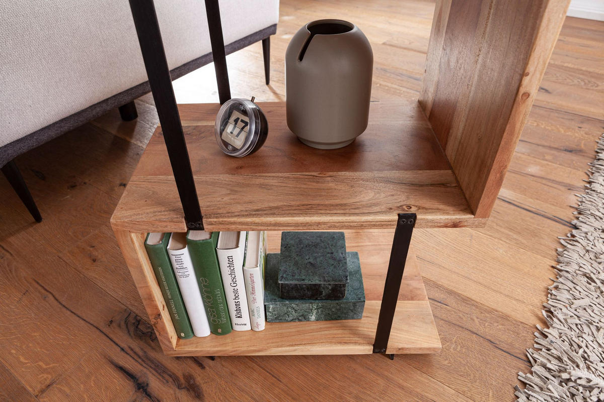 BEISTELLTISCH – Massivholz Edelstahl S-Form modern - Beige/Schwarz, Holz (30/45/60cm) - KADIMA DESIGN