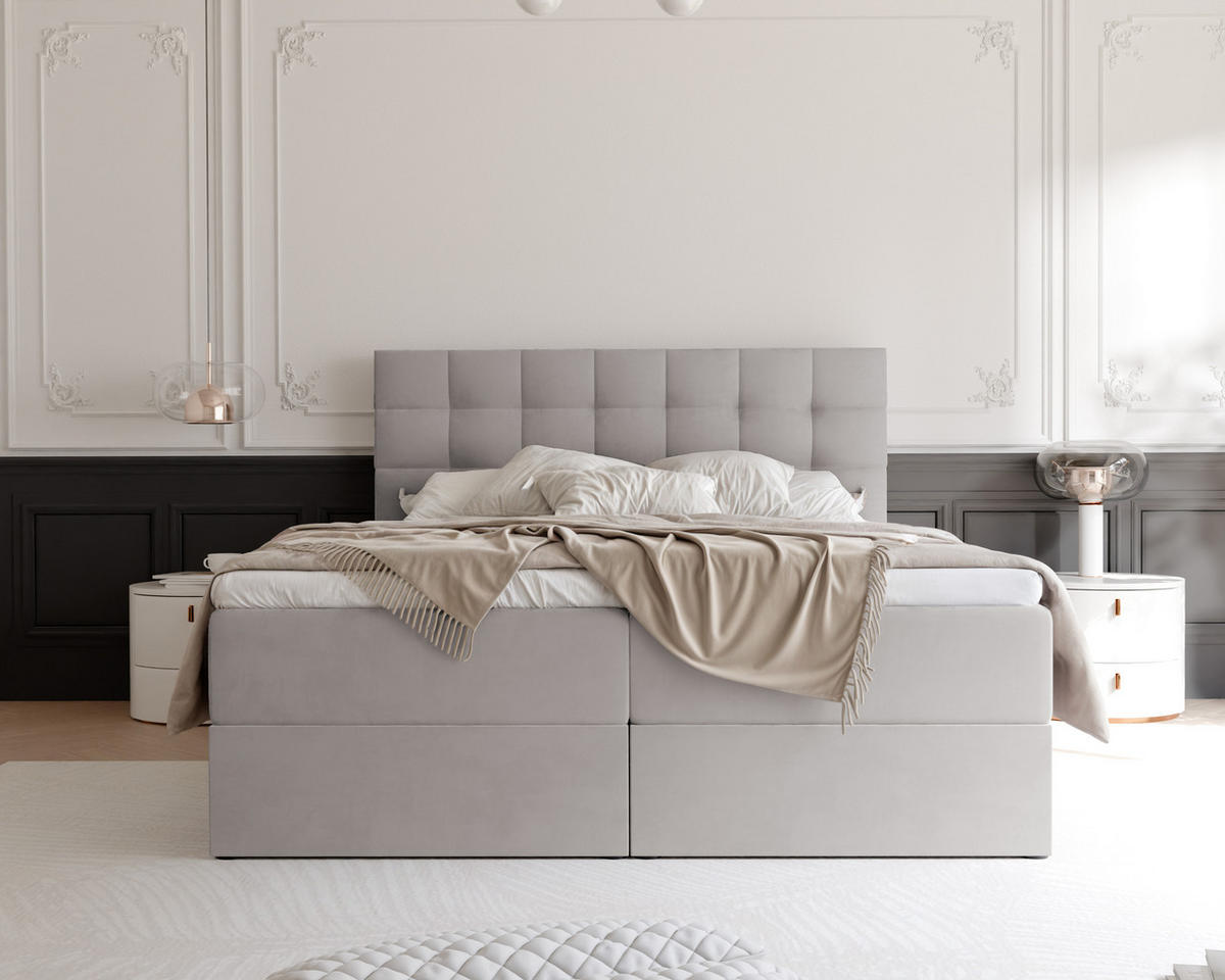 BOXBETT GRAND 120/200 cm, in Grau, mit Matratze und Topper - Grau, Holzwerkstoff/Textil (120/200cm) - Idohome