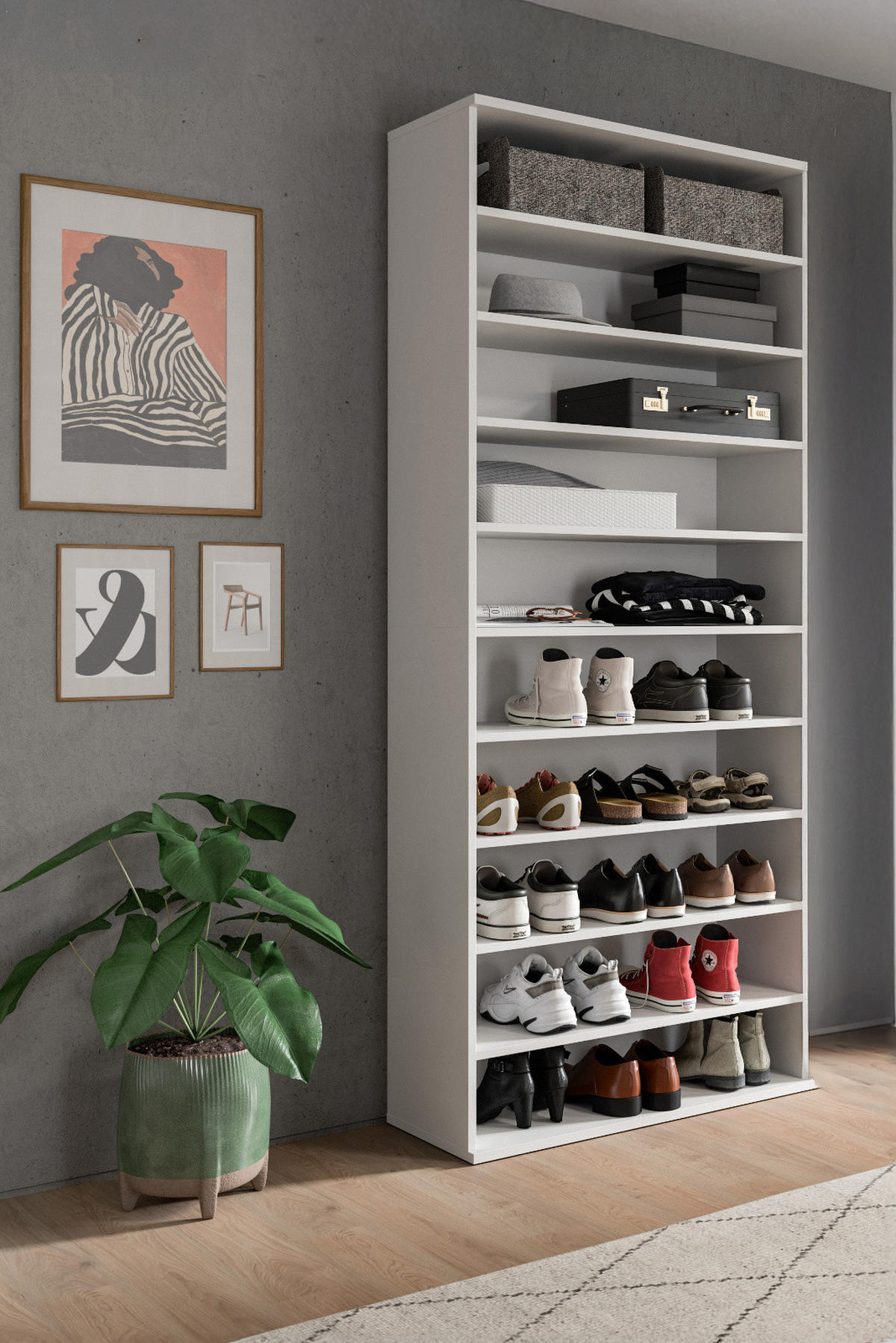 SCHUHREGAL weiß 80 x 193 cm, Flurregal mit variabler Inneneinteilung - Chromfarben/Weiß, Holzwerkstoff/Kunststoff (80/193/34cm) - Inn.Furn