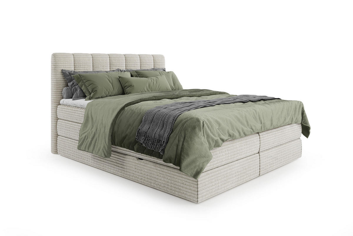 BOXSPRINGBETT Traum 180x200 – in Beige, mit Bettkasten und Gasdruckfedern - Beige, Textil (180/200cm)