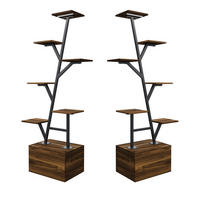 PFLANZENREGAL Tigerholz, LED-Wachstumslicht, Stauraum, 2er-Set pro Paket - Braun, Metall (40/140/30cm) - EuroLiving
