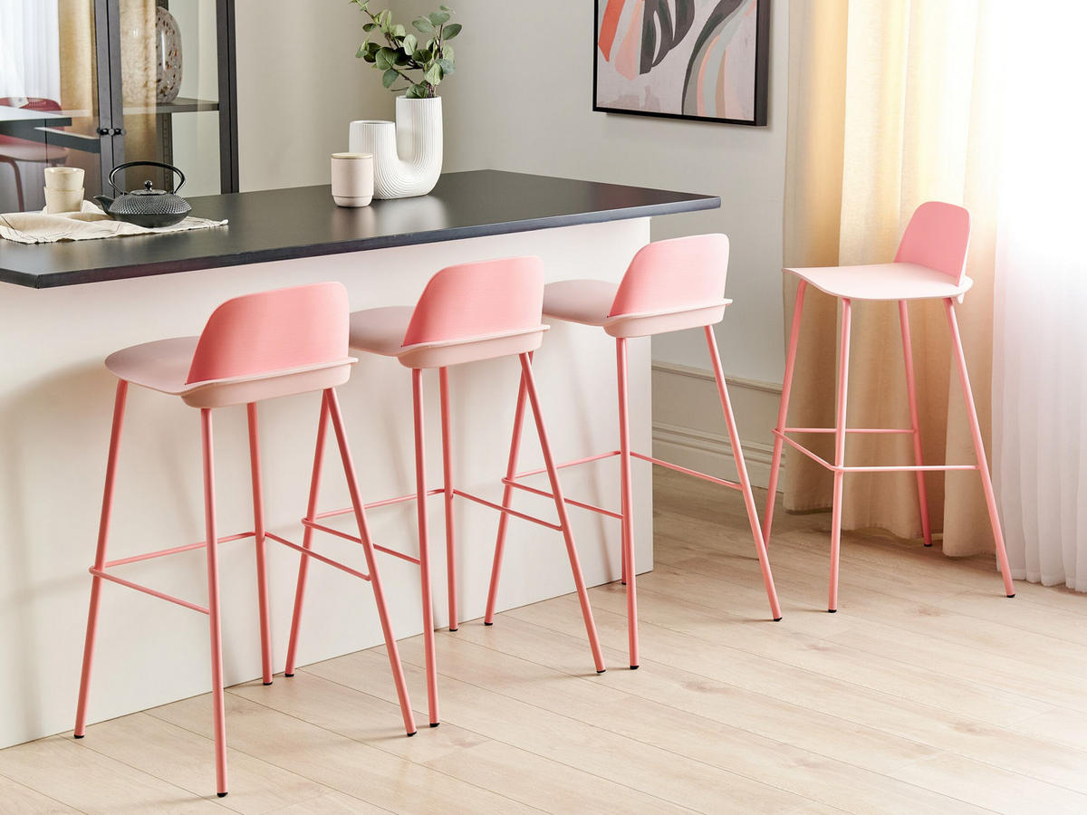 BARHOCKER 4er-Set Kunststoff Rosa Mora - Pink, Kunststoff/Metall (48/90/35cm) - Beliani