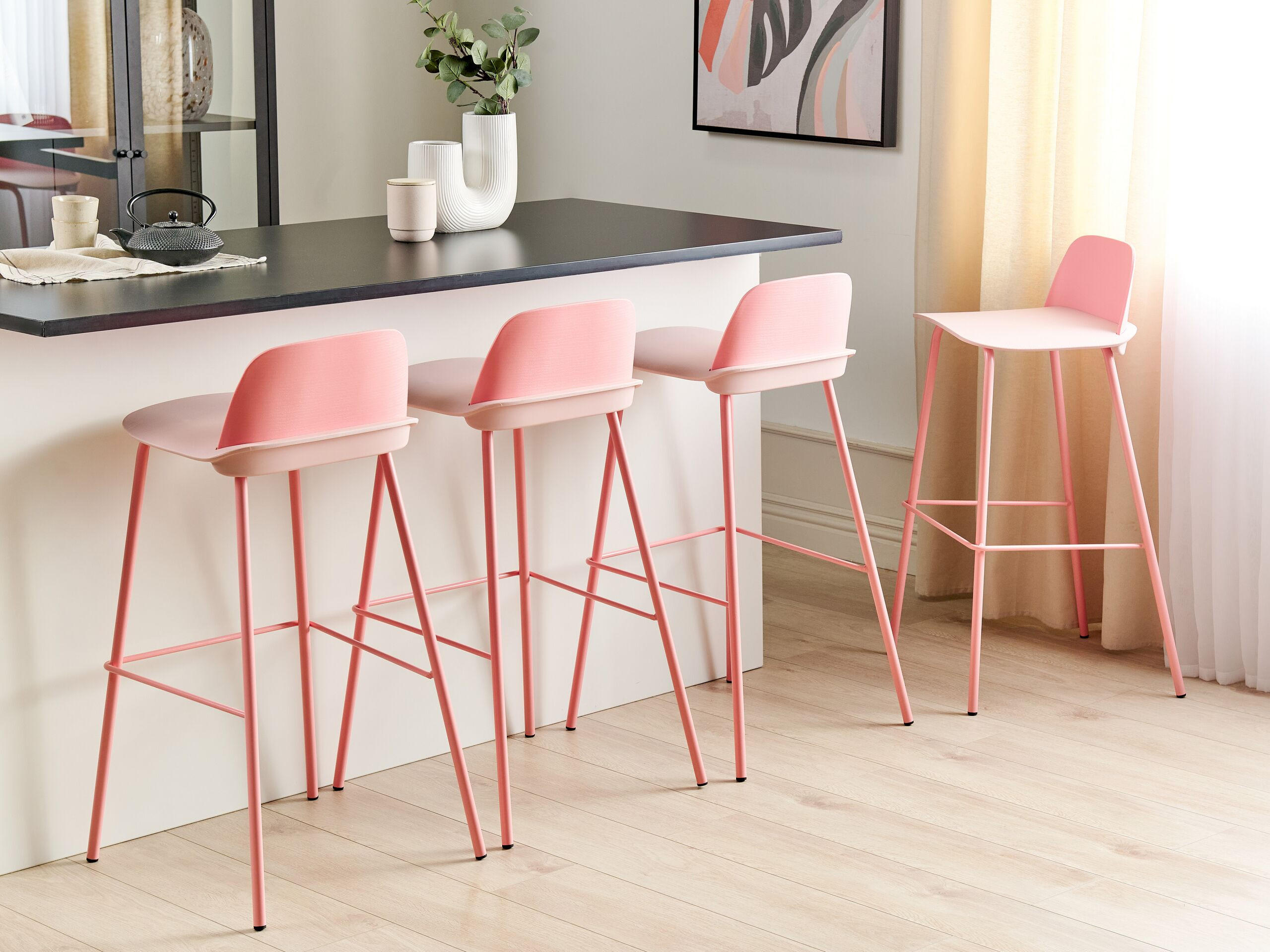 Thumbnail - Beliani Barhocker, Pink, Kunststoff, 1-Sitzer, 48x90x35 cm, Esszimmer, Barmöbel, Barhocker