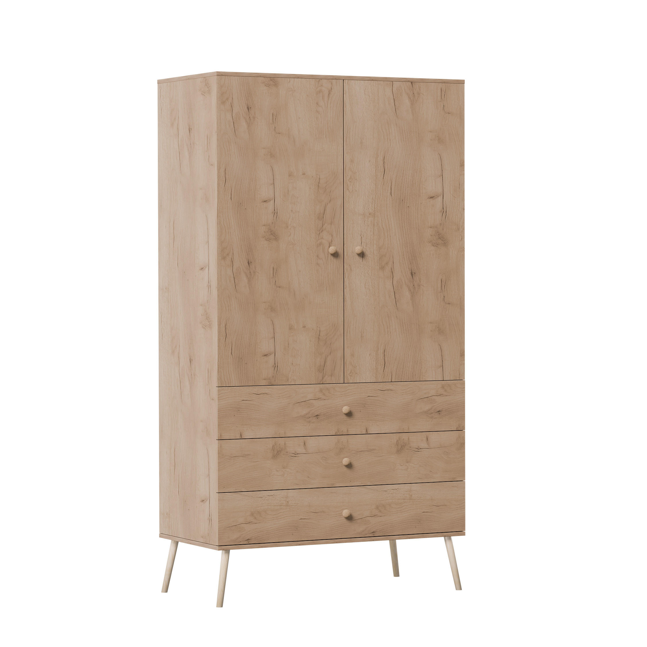 DREHTÜRENSCHRANK VALERIO 2-türig 100/52/202 cm Craft-Eiche - Eiche Wotan, Naturmaterialien/Holz (100/202/52cm) - Idohome