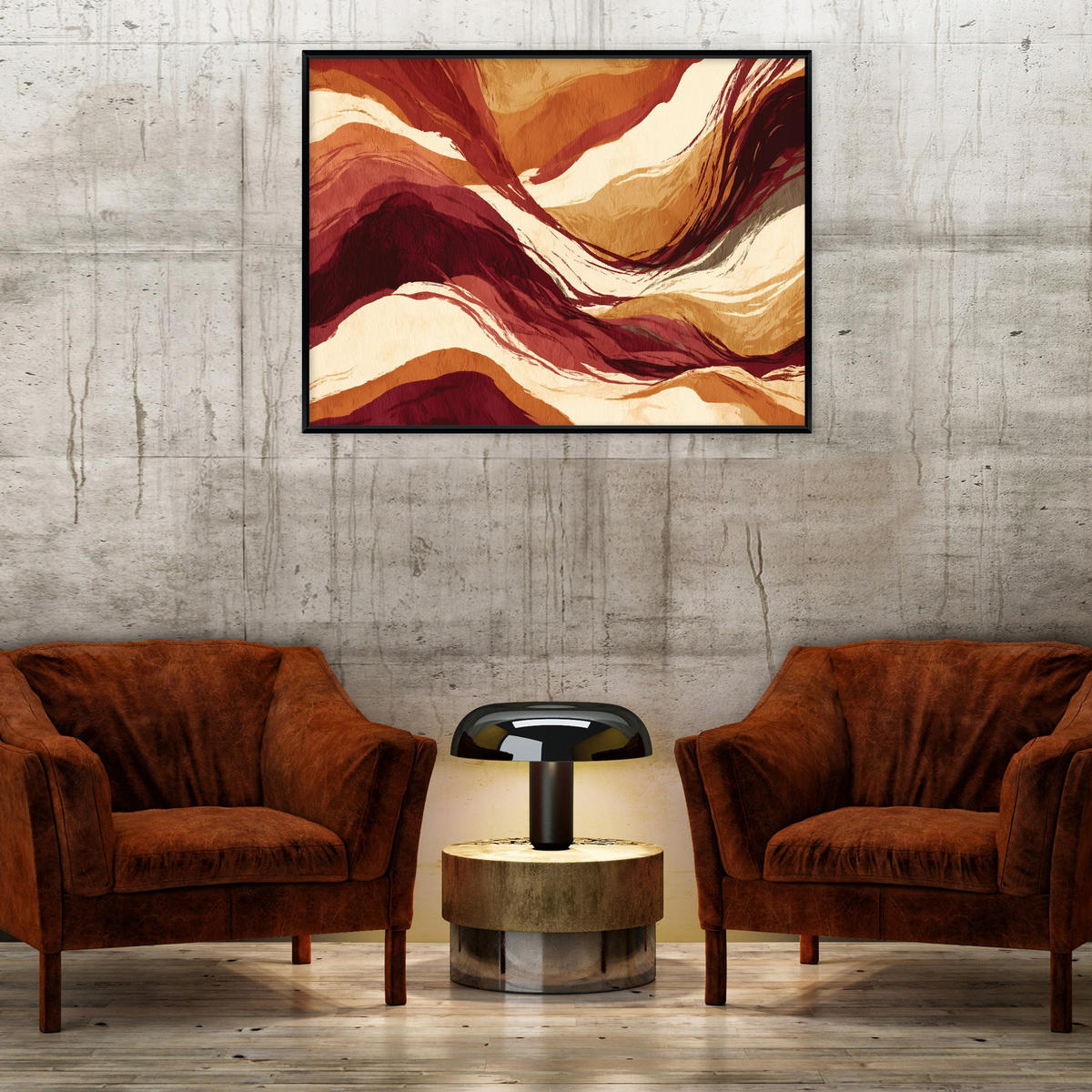 BILDER mit Rahmen Abstrakt Wellen Orange 60x40 cm - Multicolor, Holzwerkstoff (60/40cm) - Wallarena