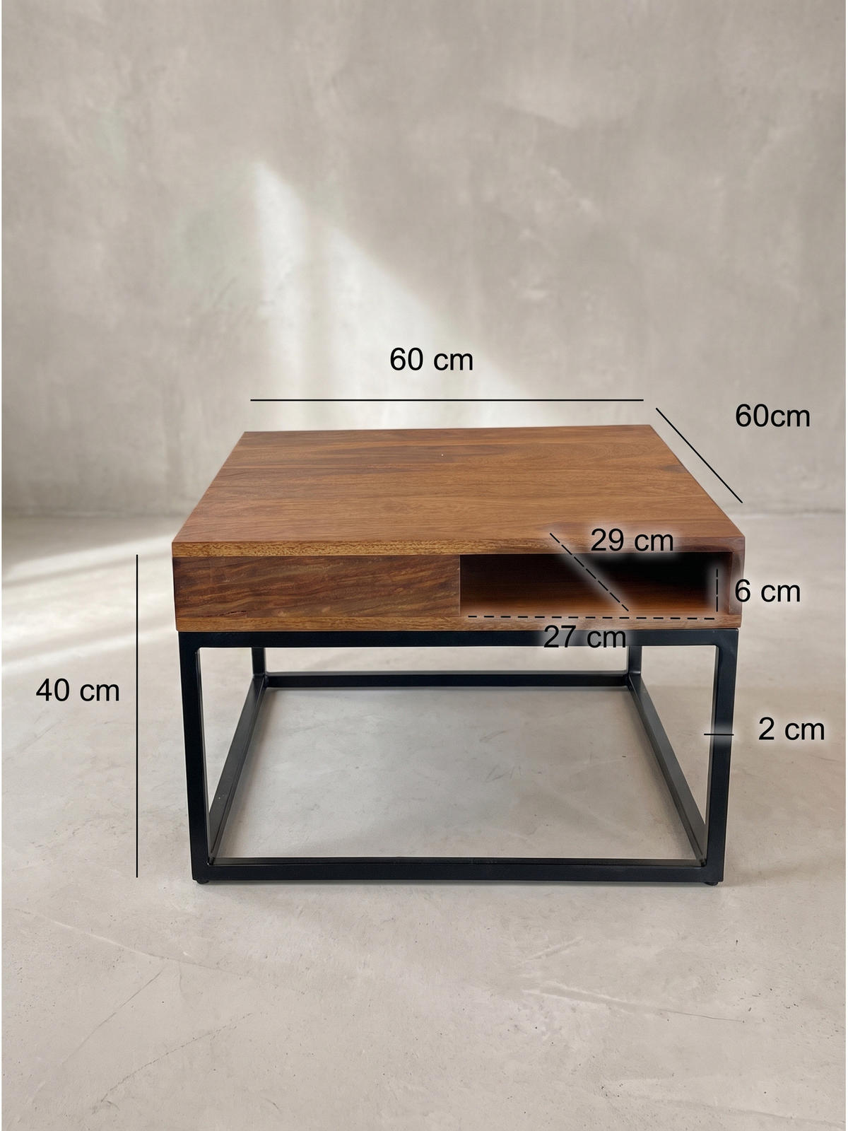 COUCHTISCH SAZAVA, Dunkles Massivholz-Schwarz, mit Stauraum, 60 x 60 x 40 cm - Schwarz/Braun, Holz/Metall (60/60/40cm) - KADIMA DESIGN