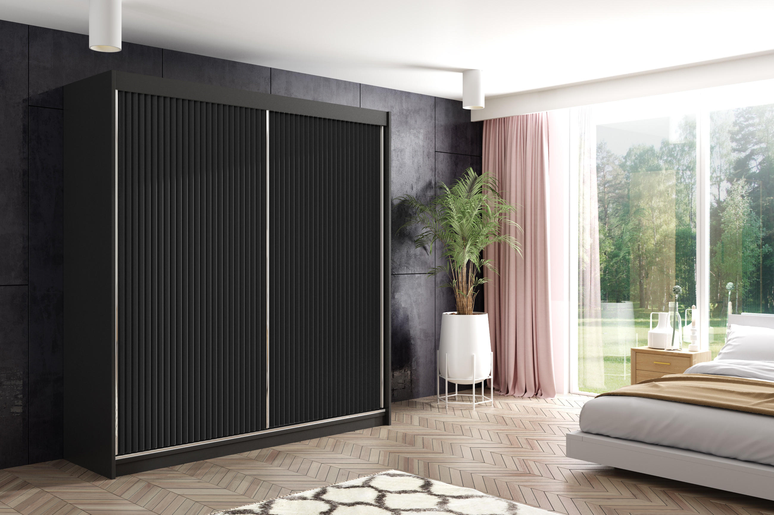 KLEIDERSCHRANK RYFLOX - 200 - Schwarz - Schwarz, Holzwerkstoff (200/215/61cm) - ALTDECOR