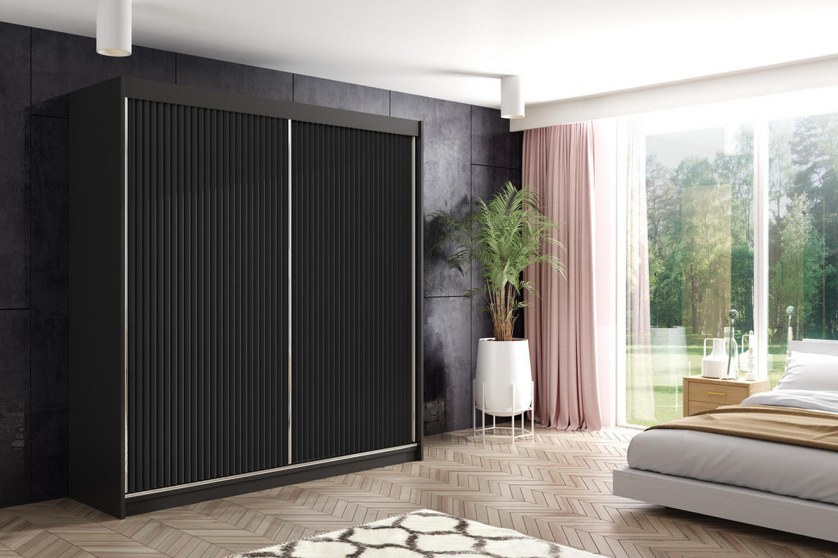 KLEIDERSCHRANK RYFLOX mit LED - 200 - Schwarz - Schwarz, Holzwerkstoff (200/215/61cm) - ALTDECOR