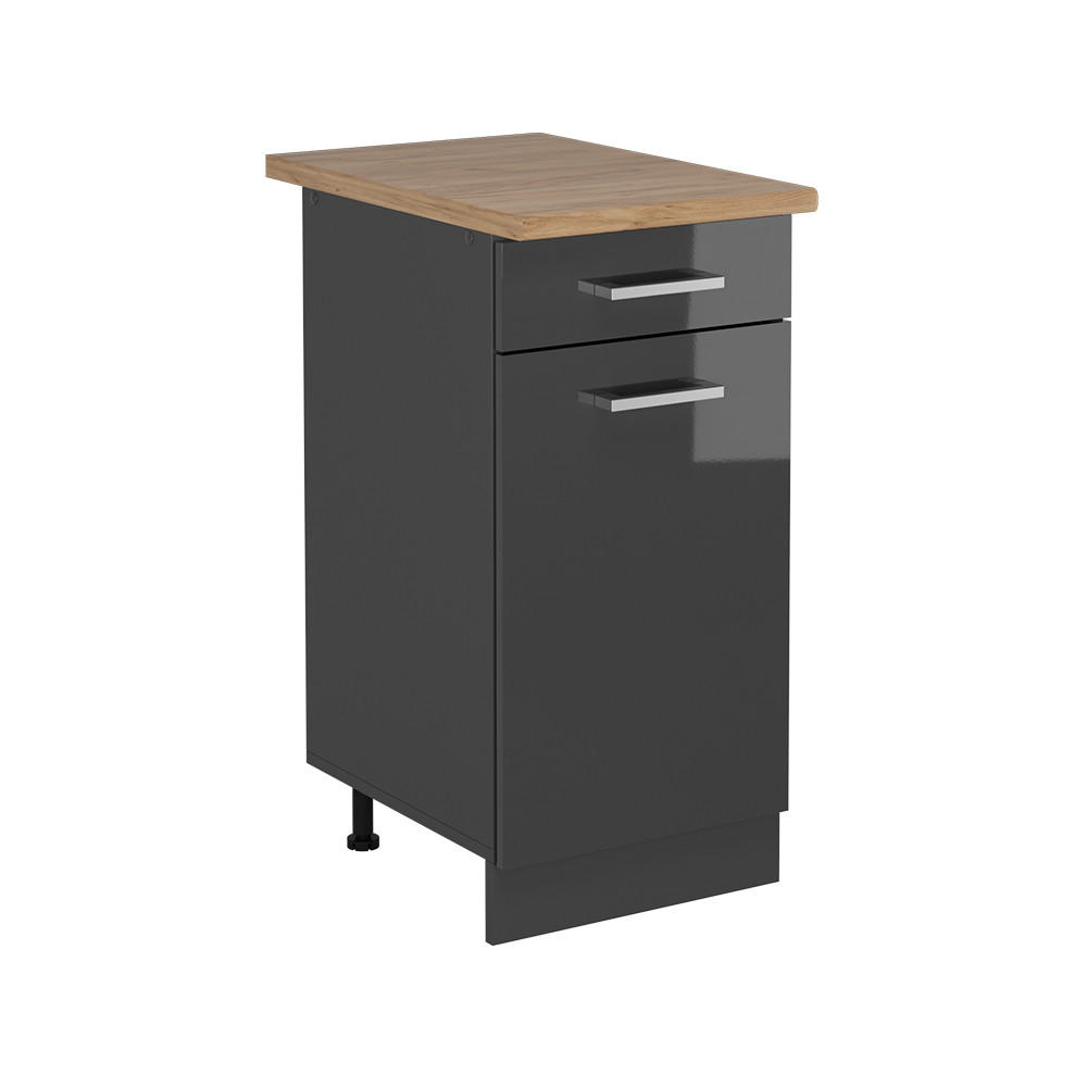 KÜCHENUNTERSCHRANK R-Line Anthrazit Hochglanz 40 cm , AP Eiche - Schwarz Hochglanz/Anthrazit, Holzwerkstoff (40/81.6/60cm) - Vicco