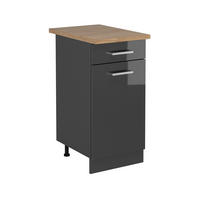 KÜCHENUNTERSCHRANK R-Line Anthrazit Hochglanz 40 cm , AP Eiche - Schwarz Hochglanz/Anthrazit, Holzwerkstoff (40/81.6/60cm) - Vicco