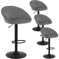 BARHOCKER 4er Set mit Rückenlehne, Samt, Dunkelgrau - Dunkelgrau/Schwarz, Textil/Metall (53/83/45cm) - Woltu