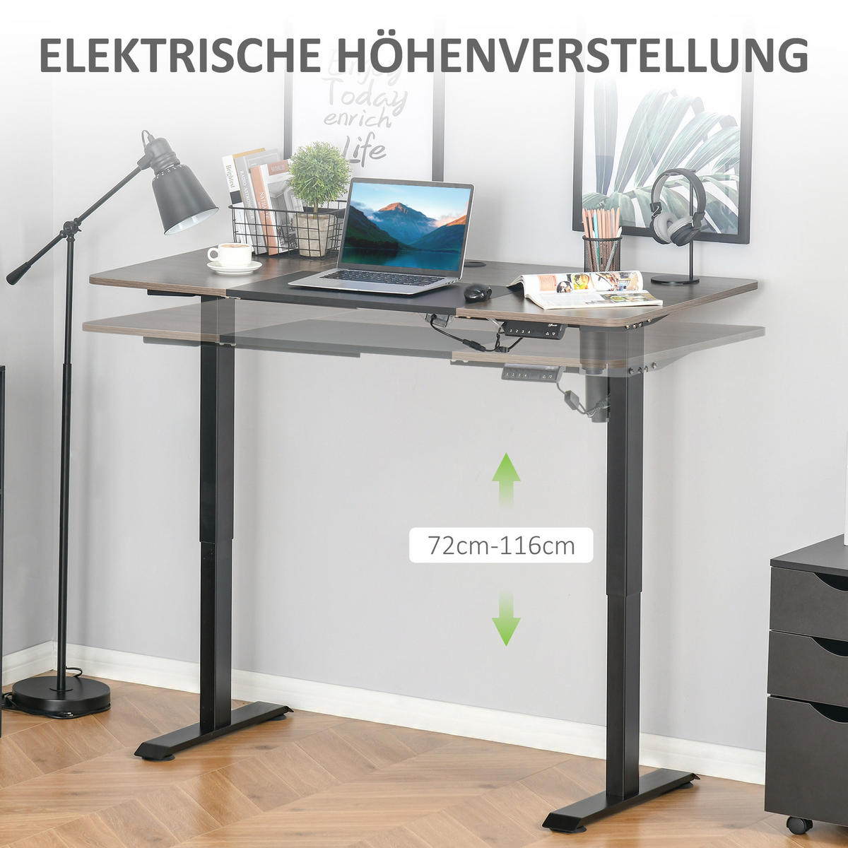 ELEKTRISCHES Schreibtisch Tischgestell mit Motor höhenverstellbar Metall Schwarz - Naturfarben, Metall (140/70/116cm) - Vinsetto