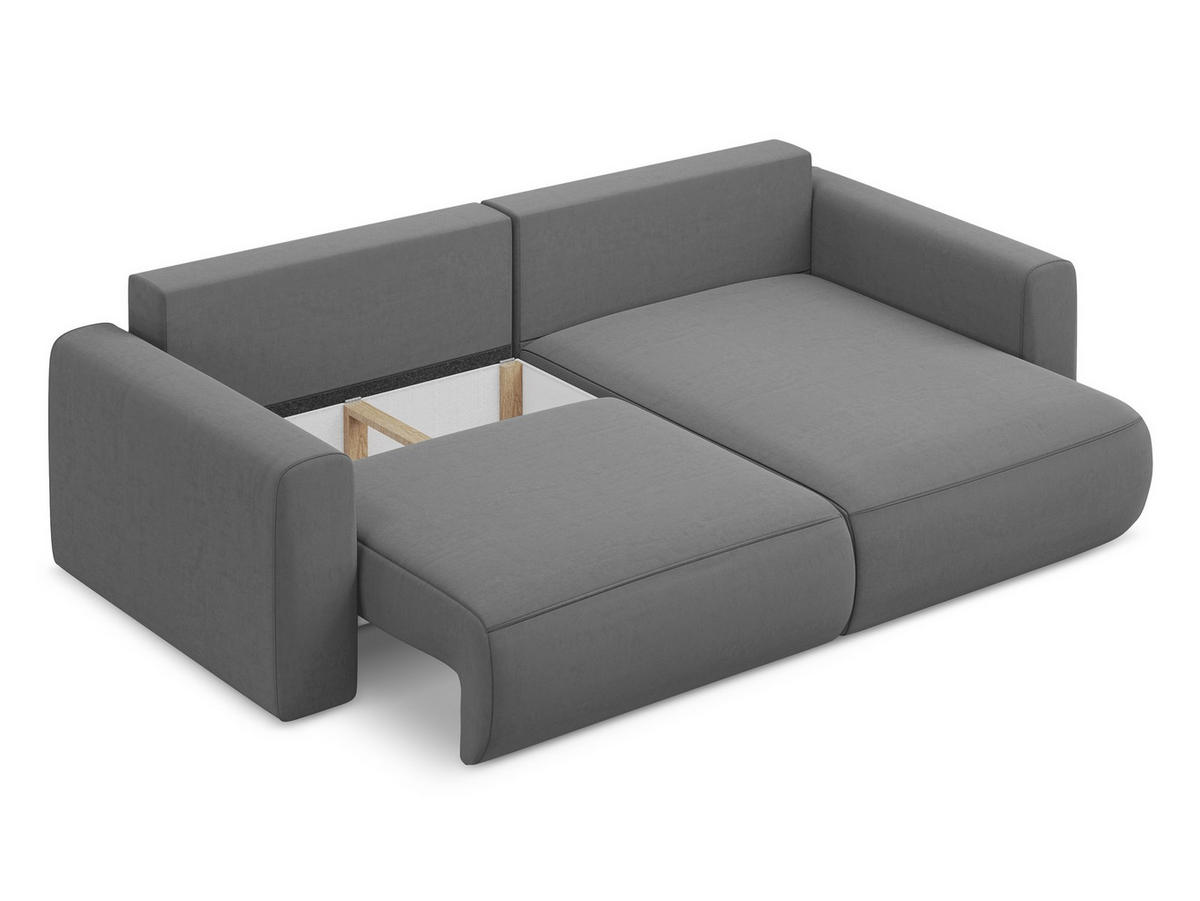 ECKSOFA mit Schlaffunktion Samt Stoff Grau - Schwarz/Grau, Kunststoff/Textil (240/149cm) - Makamii