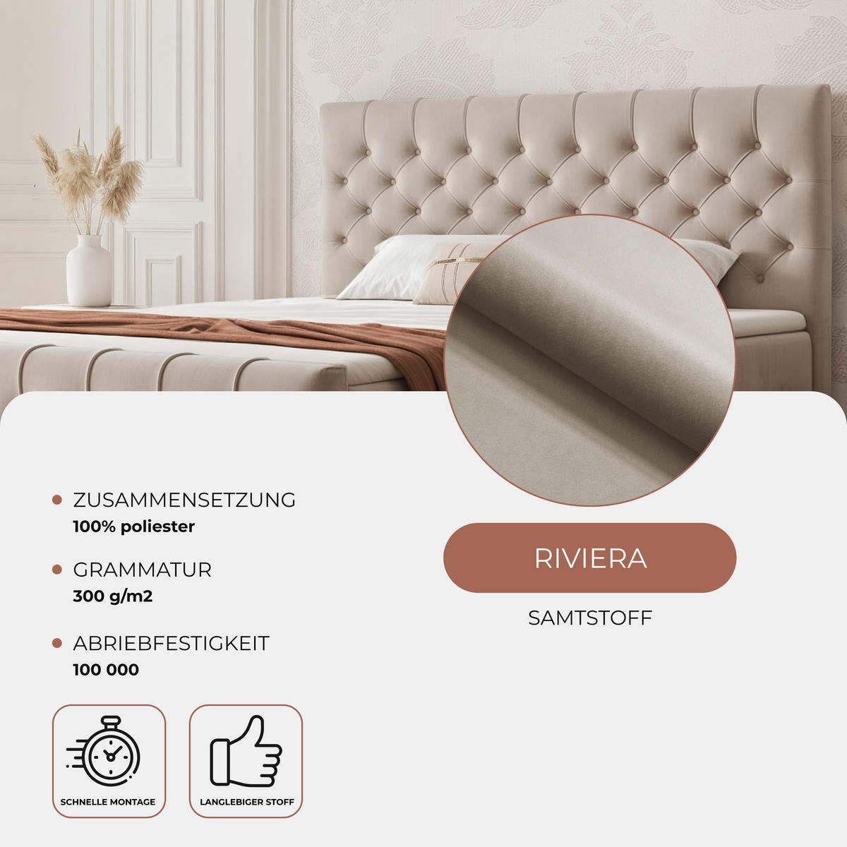 BOXBETT JOLIE 120x200 cm mit Matratze, Graubeige - Greige, Textil (120/200cm) - Idohome