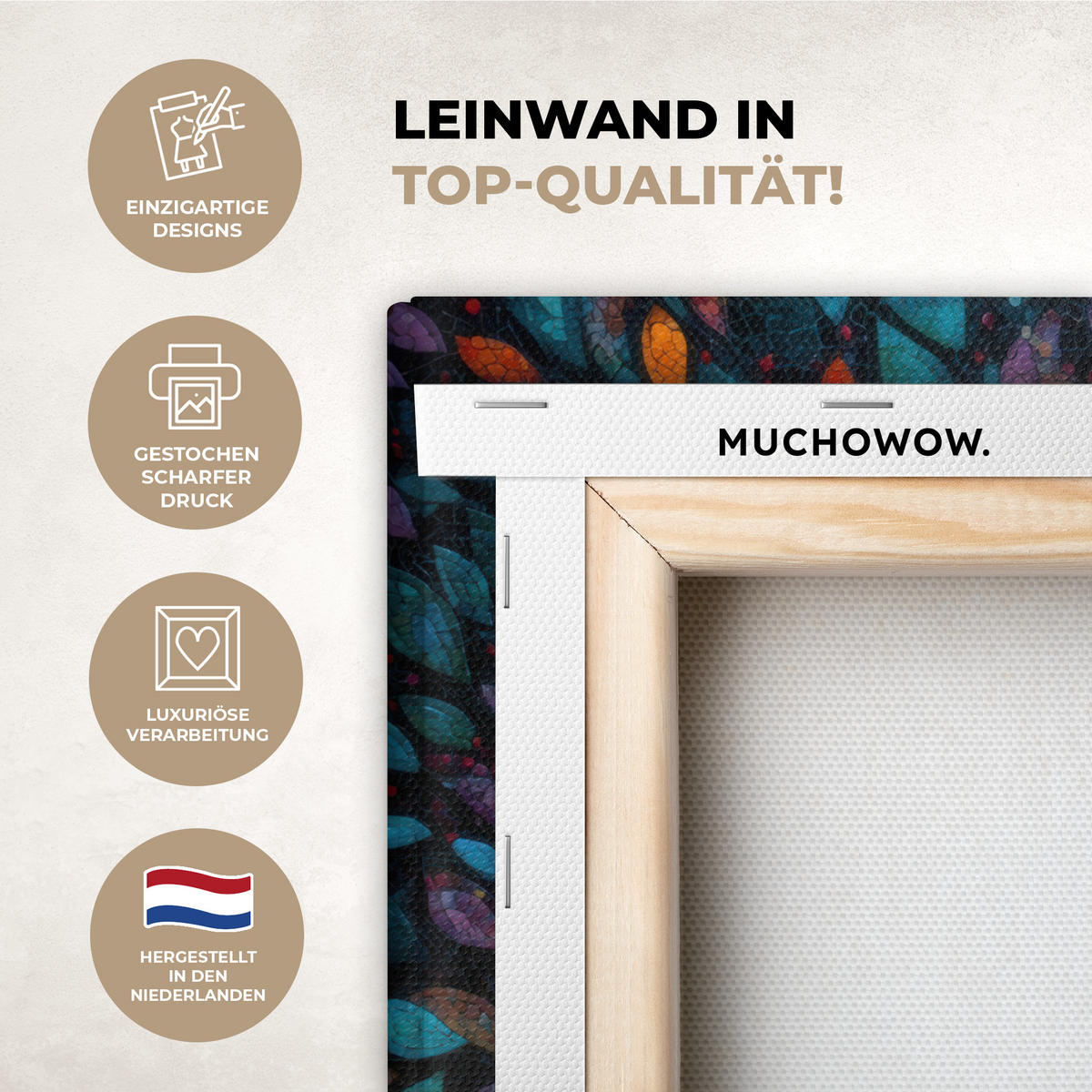 LEINWANDBILD Mosaik - Bunt - Baum - Äste Deko Wohnzimmer 20x20 cm - Multicolor, Textil (20/20cm) - MuchoWow