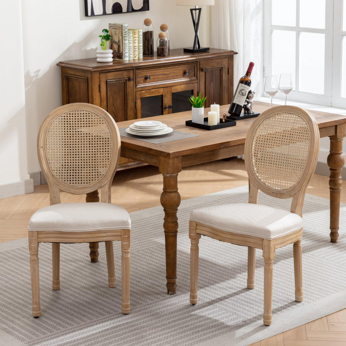 ESSZIMMERSTÜHLE 2er Set Medaillonstuhl mit Wiener Geflecht, Beige - Beige/Naturfarben, Holz (49/95/59.5cm) - LVHOM