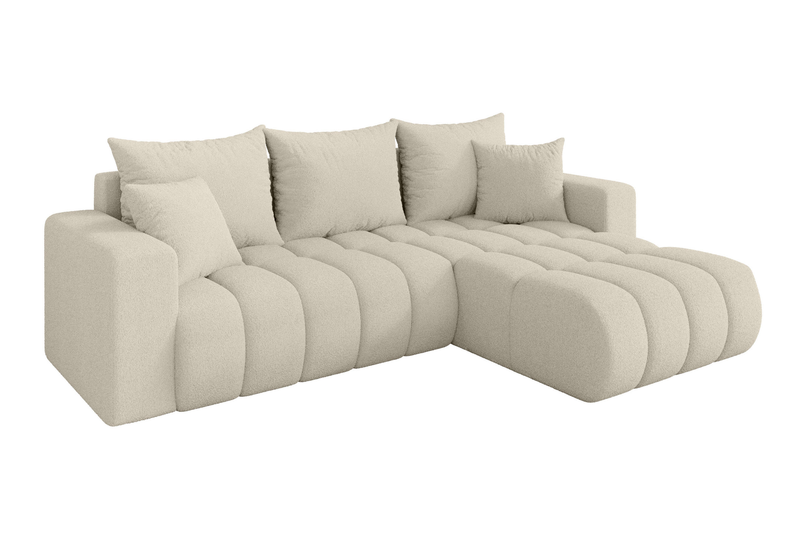 ECKSOFA mit Schlaffunktion Ottomane Rechts MILA-L-v1 277x195x86 Beige Bouclé - Sandfarben/Beige, Holzwerkstoff/Kunststoff (277/194cm) - ALTDECOR