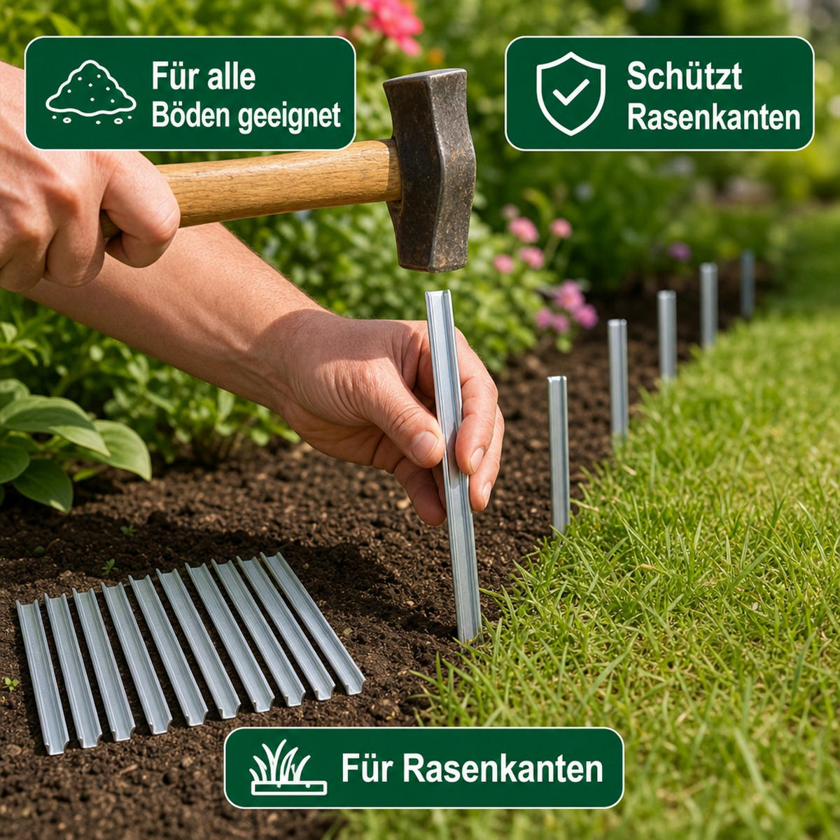 10 Set Erdanker für Rasenkante schmale 40 x 2,6 0,2 cm - Silberfarben, Metall (2.6/1cm) - ich-zapfe
