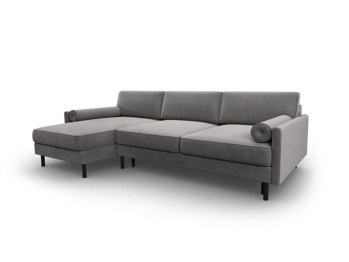 AUSKLAPPBARES-ECKSOFA links mit Container Scott aus Samt hellgrau 5 Sitzplätze - Hellgrau, Textil (142/212cm) - Micadoni
