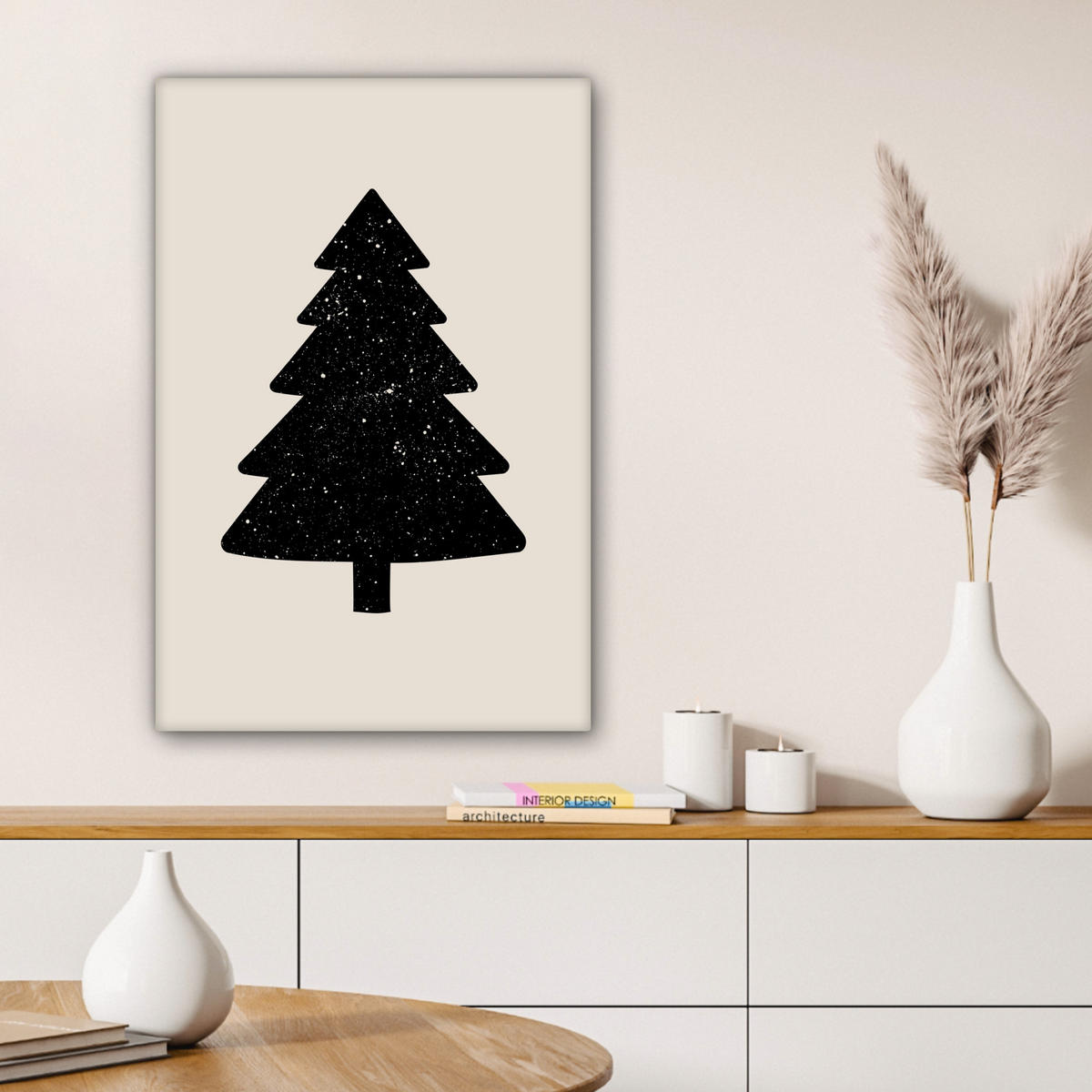 LEINWANDBILD Weihnachtsbaum - Schwarz - Urlaub - Beige 60x90 cm - Schwarz, Textil (60/90cm) - MuchoWow