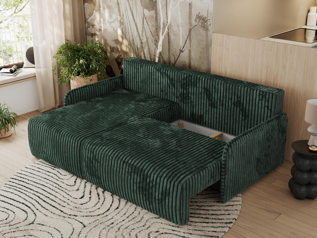 ECKSCHLAFSOFA ARPA L Grün Cord - links - Schwarz/Grün, Kunststoff/Textil (198/150cm) - MKS