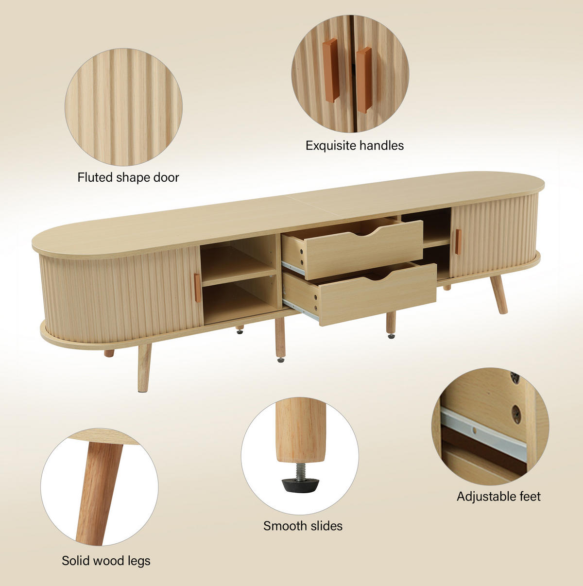 LOWBOARD 175/40/42 cm in hellem Walnussholz aus MDF mit 2 Schubladen und Schiebetüren - Alteiche, Holzwerkstoff (40/42/170cm) - OKMYHOME