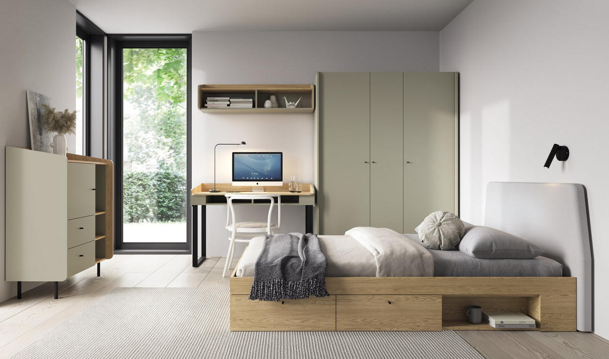 DREHTÜRENSCHRANK VETTA 145/195/52cm 3-türig Grün - Eichefarben/Grün, Holzwerkstoff (145/195/52cm) - MASSENO