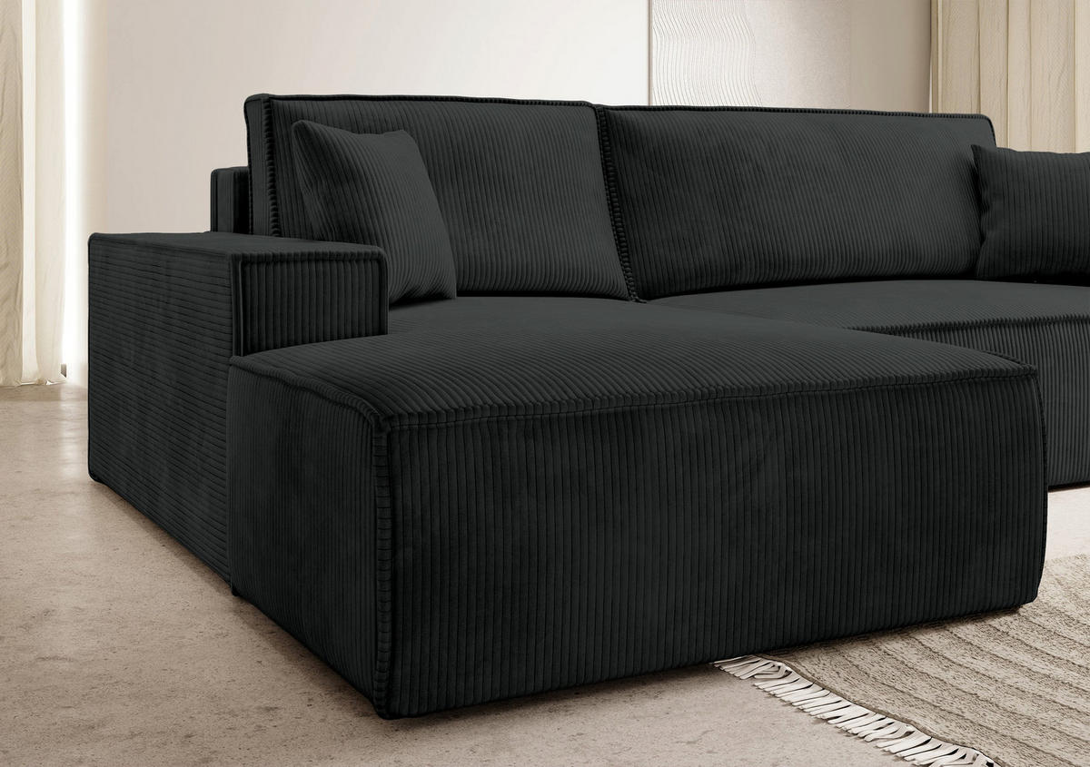 ECKSOFA Farese Schwarz Cordbezug - Schwarz, Kunststoff/Textil (267/167cm) - Selsey