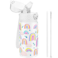 TRINKFLASCHE Kinder 420 ml Edelstahl mit Strohhalm und auslaufsicherem Deckel Weißer Regenbogen - Multicolor, Metall (7.5/7.5cm)