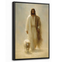 LEINWAND Bilder mit Rahmen - Schaf - Jesus - Pinselstriche - Abstrakt - 20x30 - Beige, Textil (20/30cm) - MuchoWow