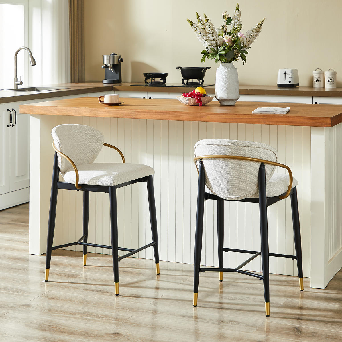 BARHOCKER DE-36396 2er-Set höhenverstellbar Beige - Beige, Metall (57/87/52cm) - ComfortXL