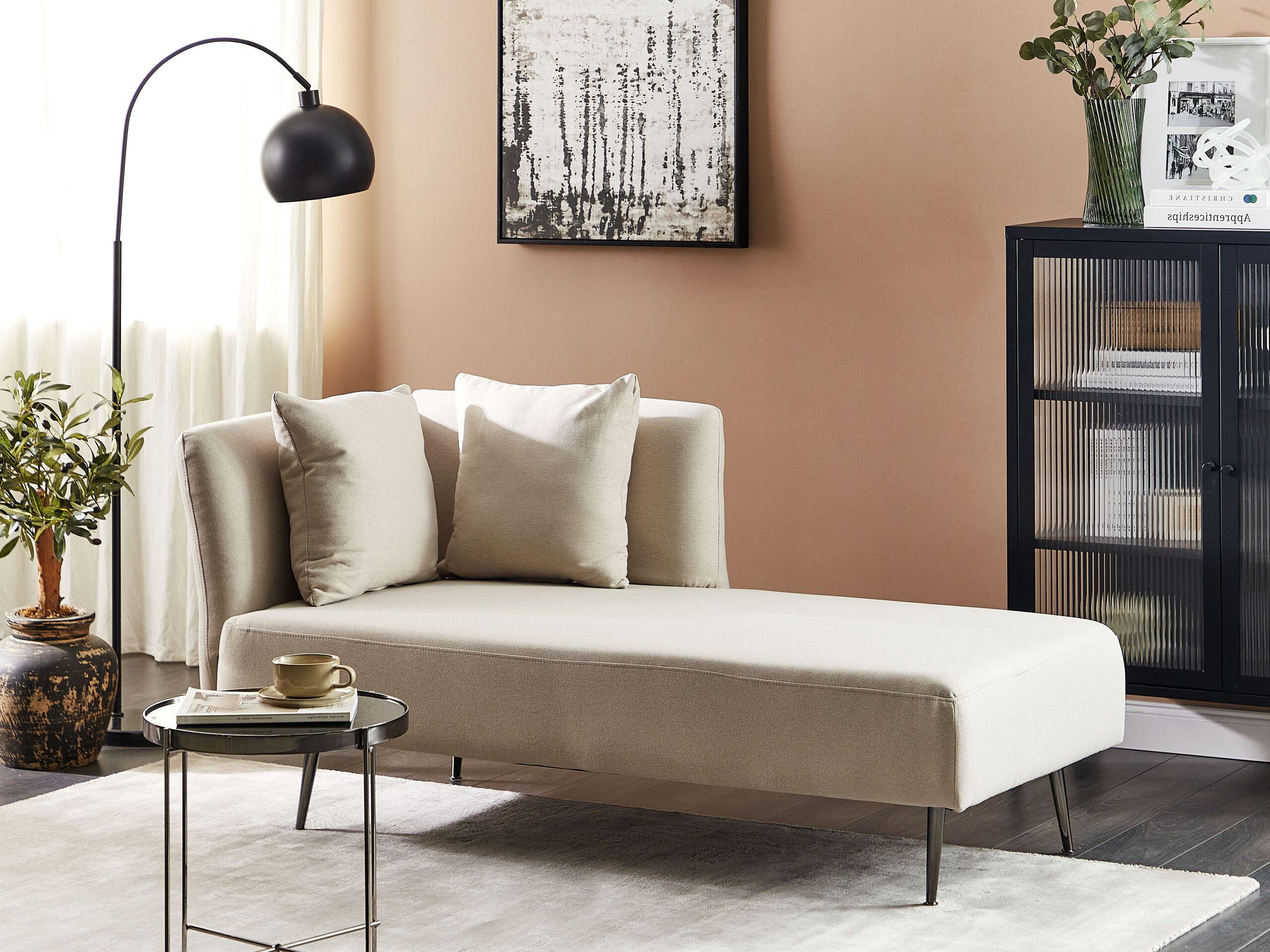 CHAISELONGUE Polsterbezug beige linksseitig Riom - Beige/Schwarz, Textil (156/75/77cm) - Beliani